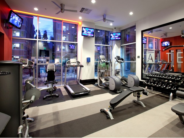 Stay motivated while working out by looking out at the resort style pool